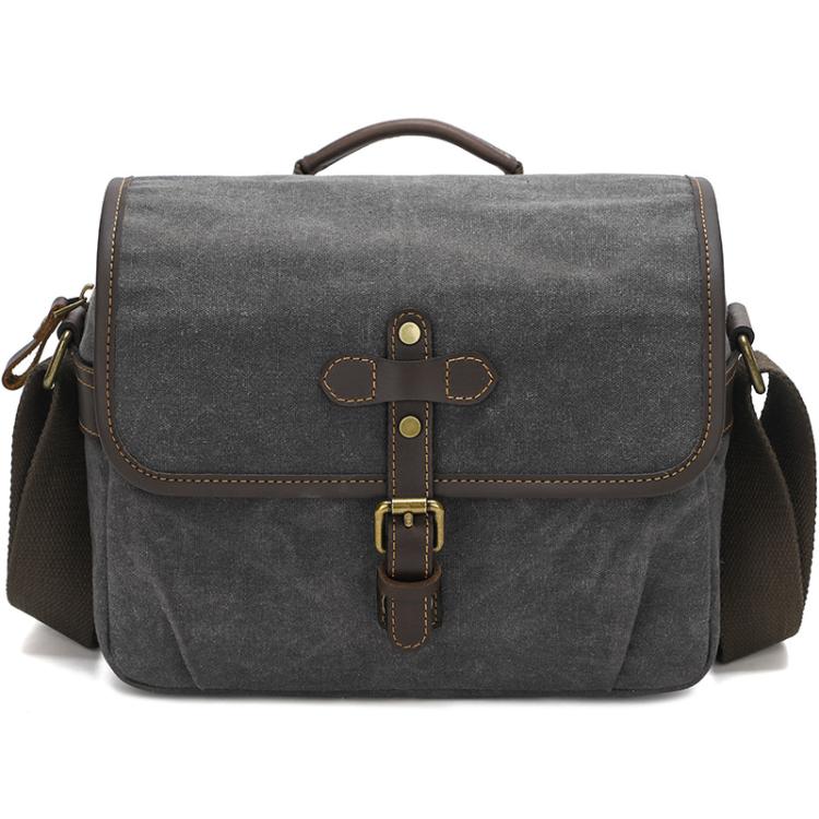Waxed Canvas Camera Messenger Bag with Adjustable Dividers for DSLR Photography and Travel, Size: L Deep Gray
