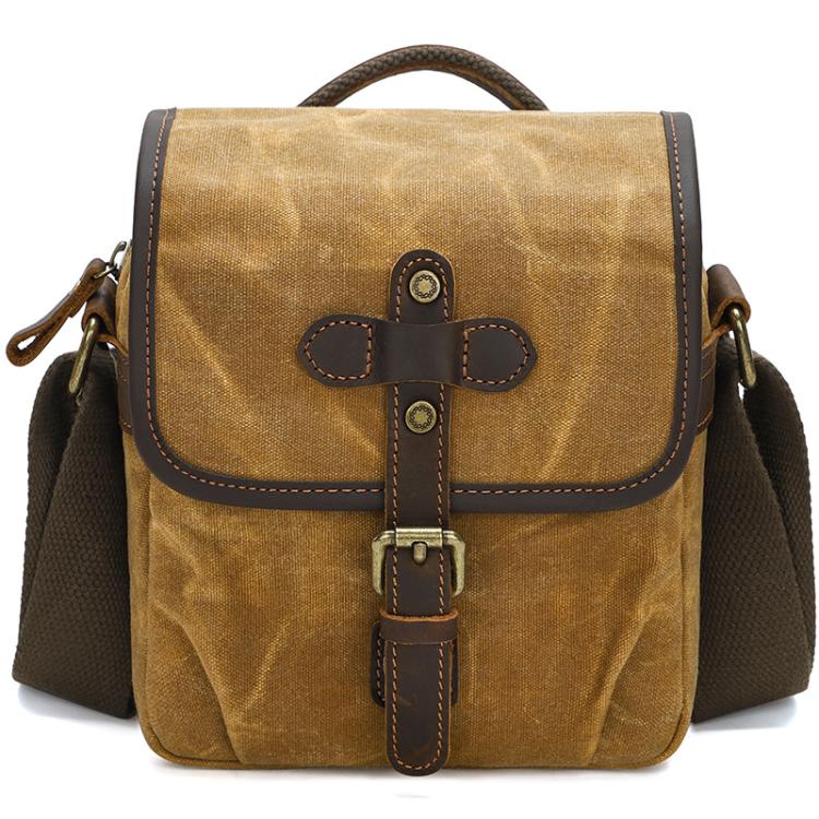 Waxed Canvas Camera Messenger Bag with Adjustable Dividers for DSLR Photography and Travel, Size: S Dusty Yellow