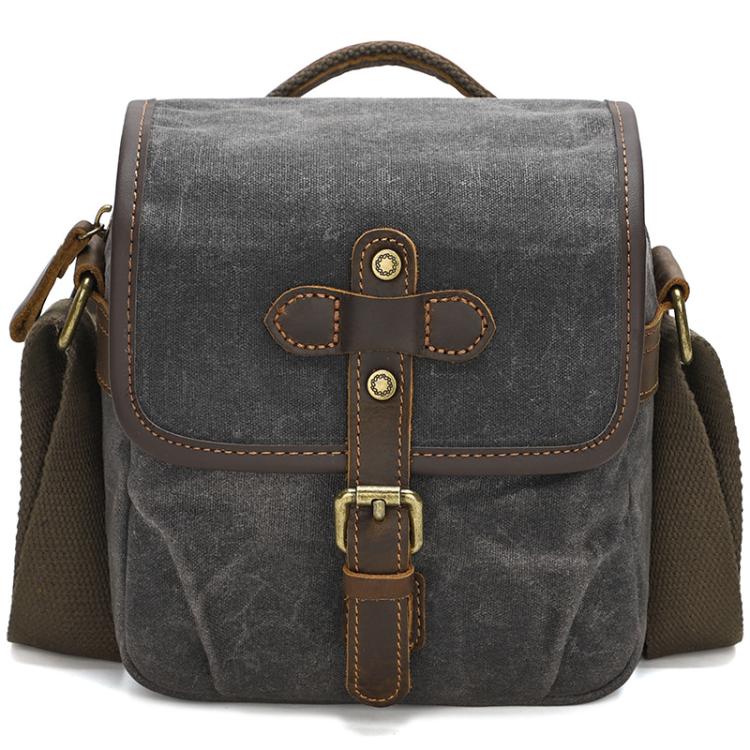 Waxed Canvas Camera Messenger Bag with Adjustable Dividers for DSLR Photography and Travel, Size: S Deep Gray