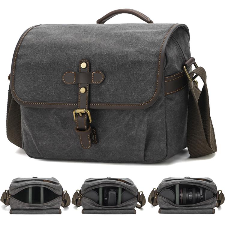 Waxed Canvas Camera Messenger Bag with Adjustable Dividers for DSLR Photography and Travel, Size: L Dusty Yellow