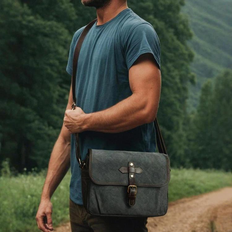 Waxed Canvas Camera Messenger Bag with Adjustable Dividers for DSLR Photography and Travel, Size: S Deep Gray