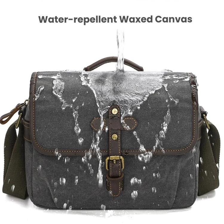 Waxed Canvas Camera Messenger Bag with Adjustable Dividers for DSLR Photography and Travel, Size: S Deep Gray