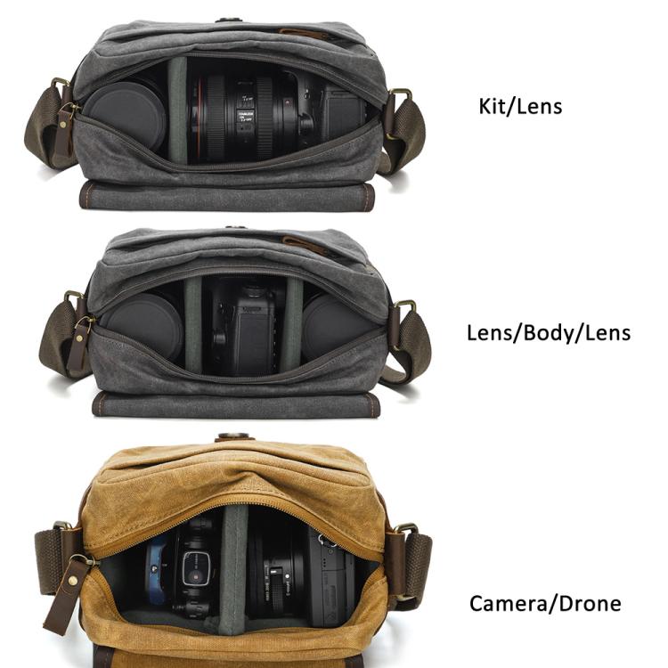 Waxed Canvas Camera Messenger Bag with Adjustable Dividers for DSLR Photography and Travel, Size: L Dusty Yellow