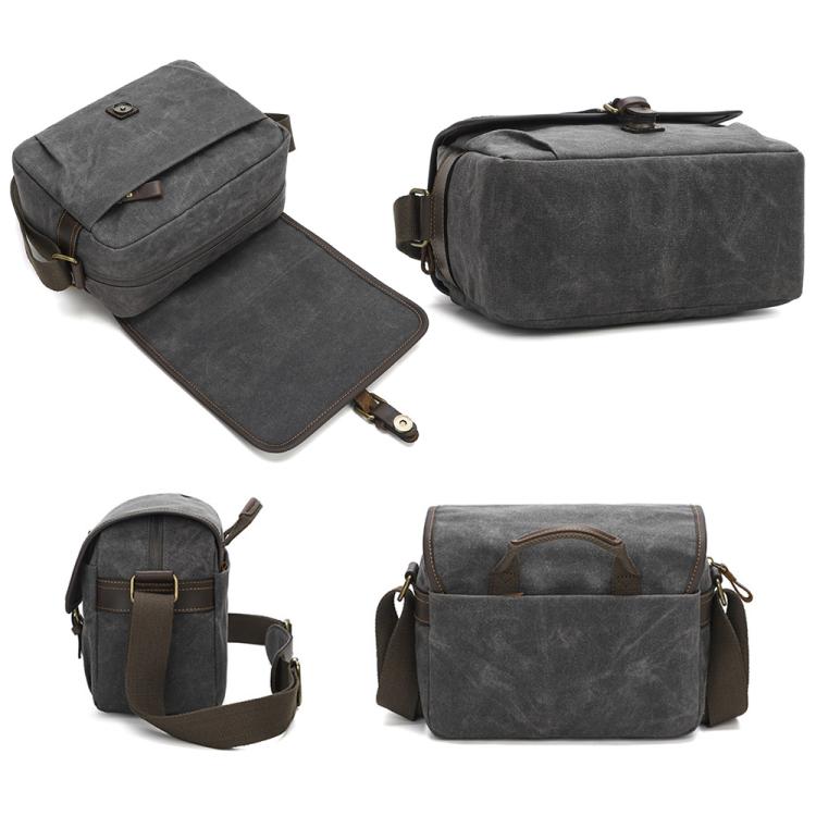 Waxed Canvas Camera Messenger Bag with Adjustable Dividers for DSLR Photography and Travel, Size: L Deep Gray