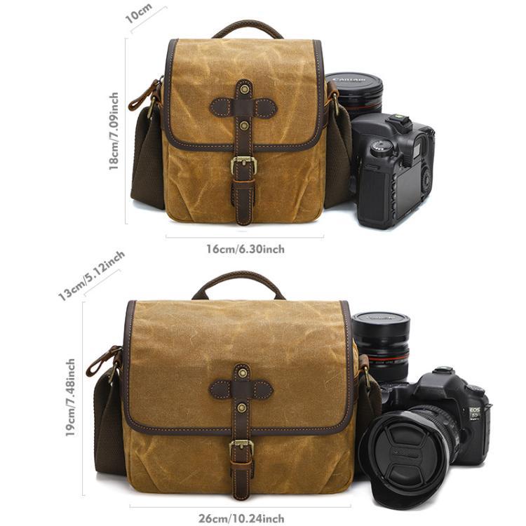 Waxed Canvas Camera Messenger Bag with Adjustable Dividers for DSLR Photography and Travel, Size: S Deep Gray