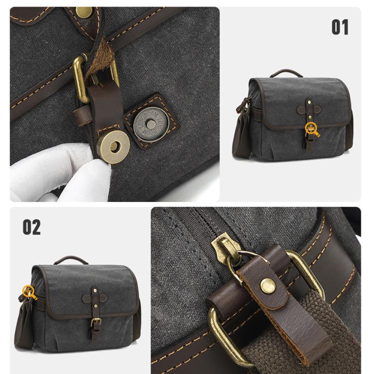 Waxed Canvas Camera Messenger Bag with Adjustable Dividers for DSLR Photography and Travel, Size: L Deep Gray