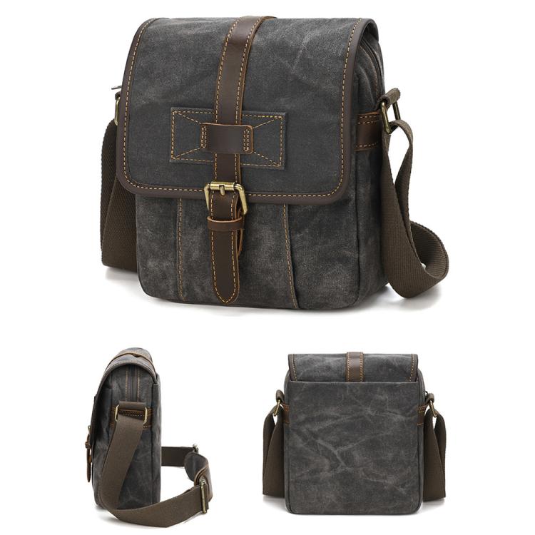 Men Waxed Canvas Crossbody Bag Vintage Crazy Horse Leather Messenger Bag for Daily Commute