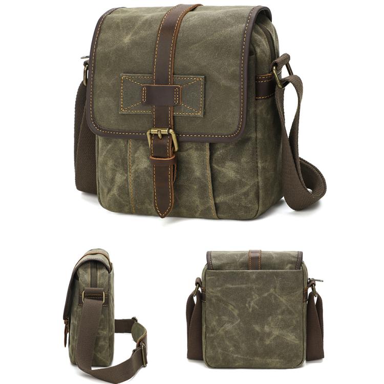 Men Waxed Canvas Crossbody Bag Vintage Crazy Horse Leather Messenger Bag for Daily Commute