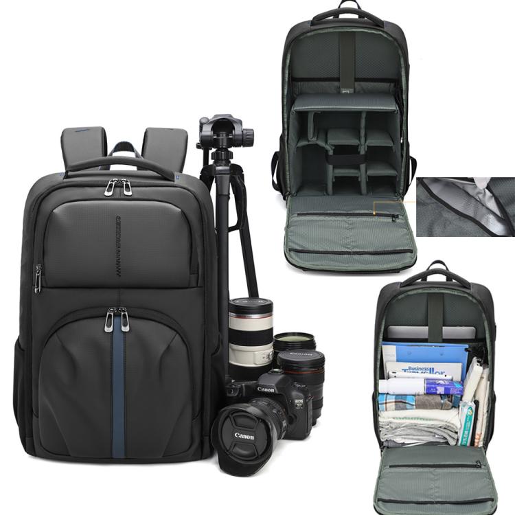 QISEMIAN Photography Backpack with Removable Insert, Dry-Wet Separation Zone, Customizable Dividers for Cameras & 16-Inch Laptop - Black