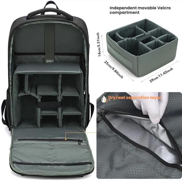 QISEMIAN Photography Backpack with Removable Insert, Dry-Wet Separation Zone, Customizable Dividers for Cameras & 16-Inch Laptop - Black
