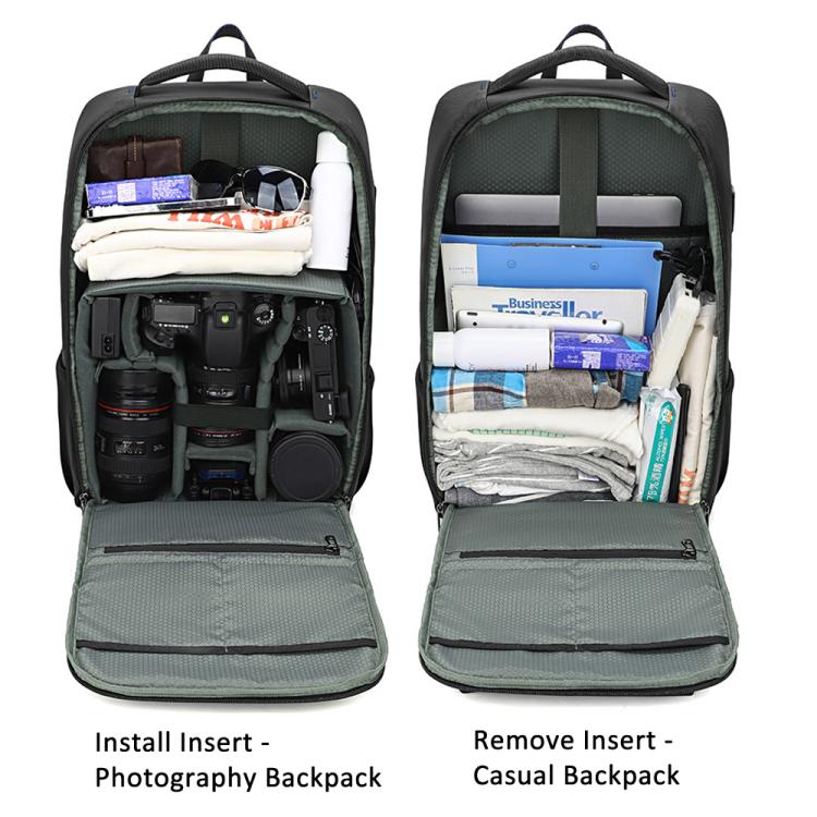 QISEMIAN Photography Backpack with Removable Insert, Dry-Wet Separation Zone, Customizable Dividers for Cameras & 16-Inch Laptop - Black