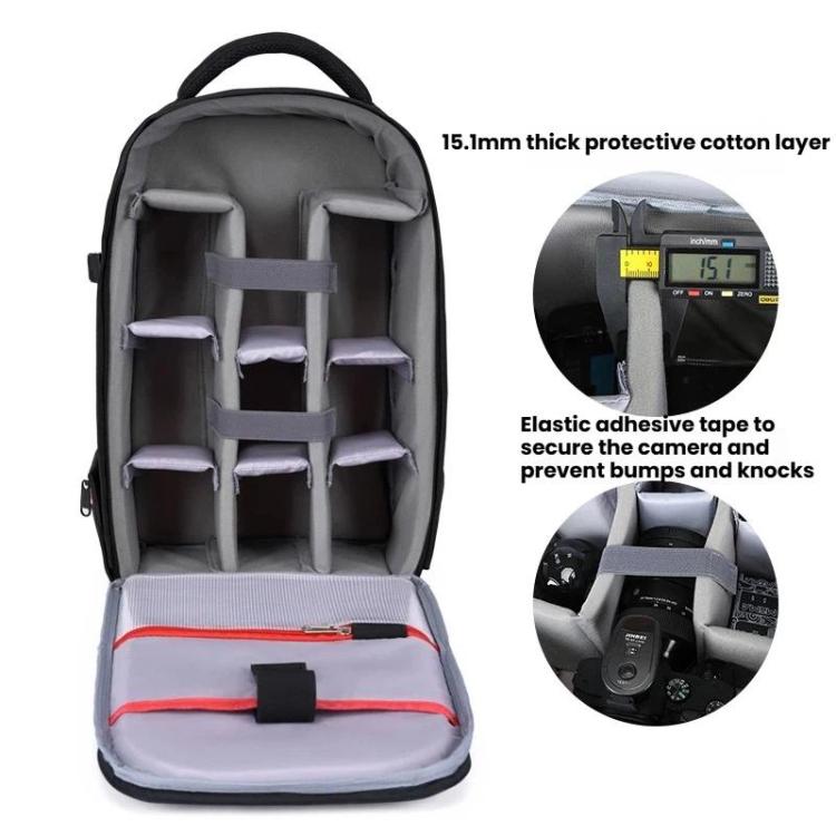 Waterproof Large-Capacity DSLR Camera Backpack Multi-Functional Lightweight Casual Bag - Black