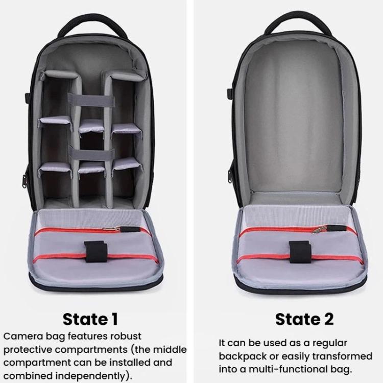 Waterproof Large-Capacity DSLR Camera Backpack Multi-Functional Lightweight Casual Bag - Black