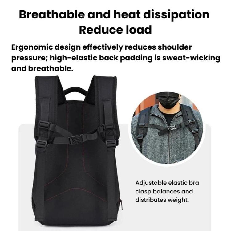 Waterproof Large-Capacity DSLR Camera Backpack Multi-Functional Lightweight Casual Bag - Black