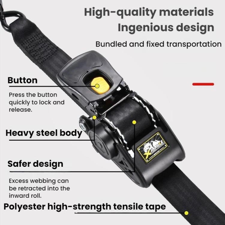 Car Motorcycle Automatic Retractable Tensioner Tie-Down Strap - 2 inches
