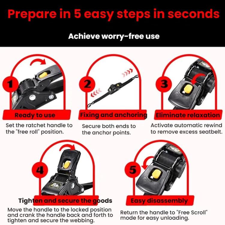 Car Motorcycle Automatic Retractable Tensioner Tie-Down Strap - 2 inches