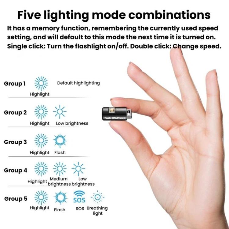SMILING SHARK MINI03-S Outdoor Mini Flashlight Magnetic Charging Keychain Light - Black