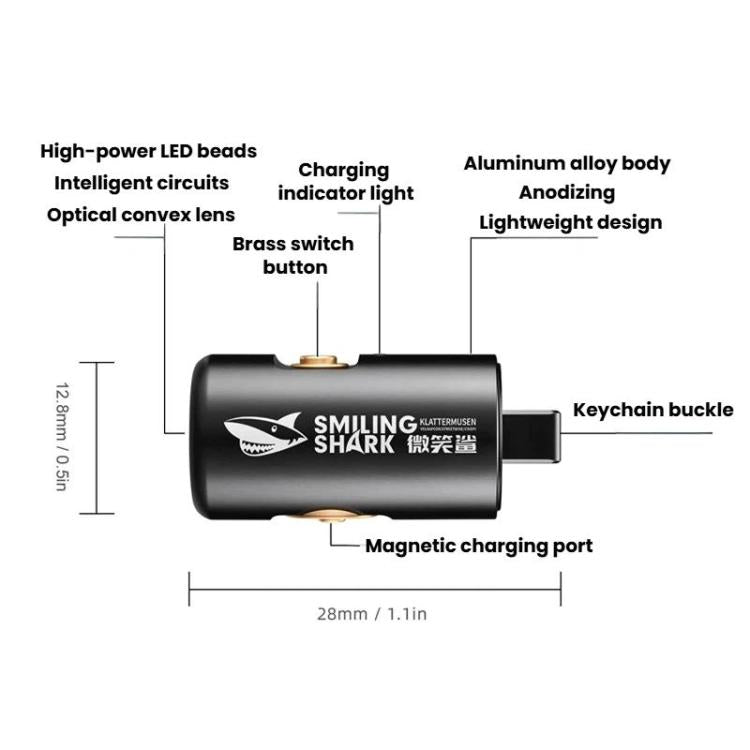 SMILING SHARK MINI03-S Outdoor Mini Flashlight Magnetic Charging Keychain Light - Black