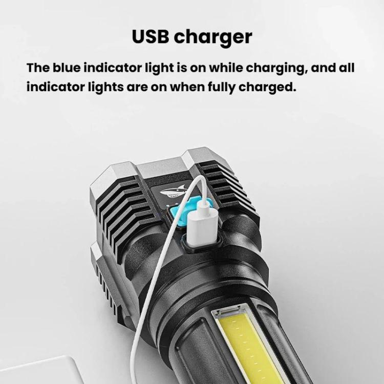 SMILING SHARK 863B Outdoor High-Brightness Portable Flashlight LED Torch With Side Light - Black