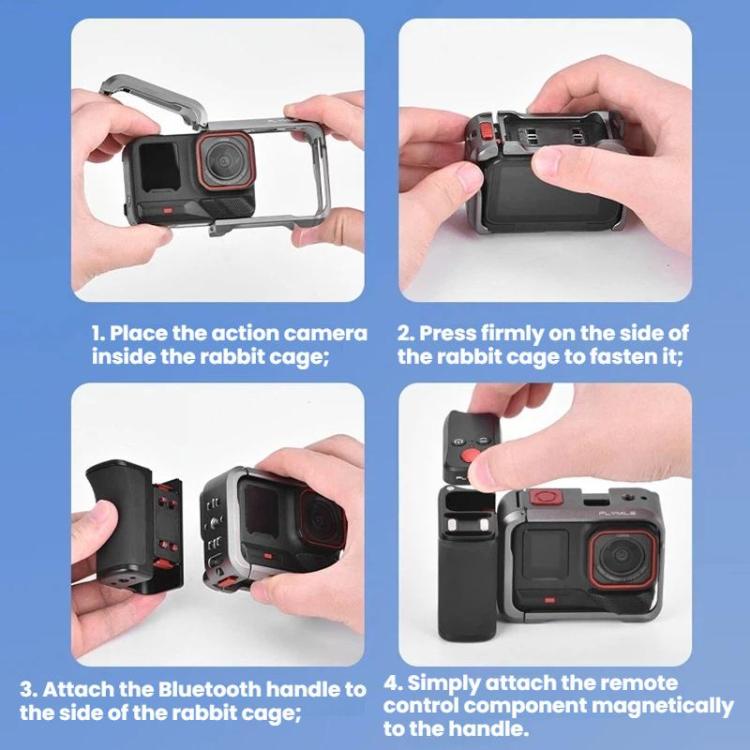 For Insta360 Ace Pro / 2 / X5 Flymile Magnetic Quick-Release Action Camera Street Shooting Handle - Black