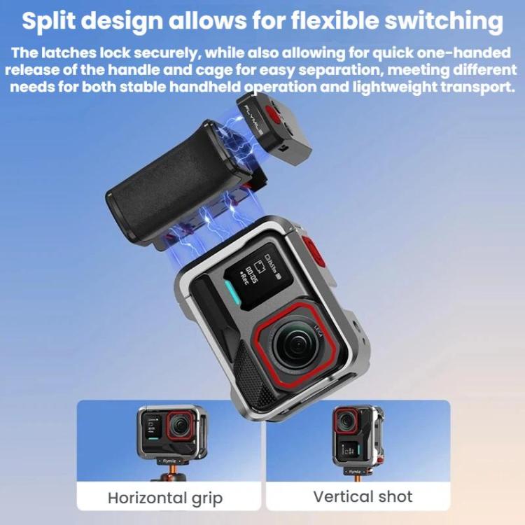 For Insta360 Ace Pro / 2 / X5 Flymile Magnetic Quick-Release Action Camera Street Shooting Handle - Black