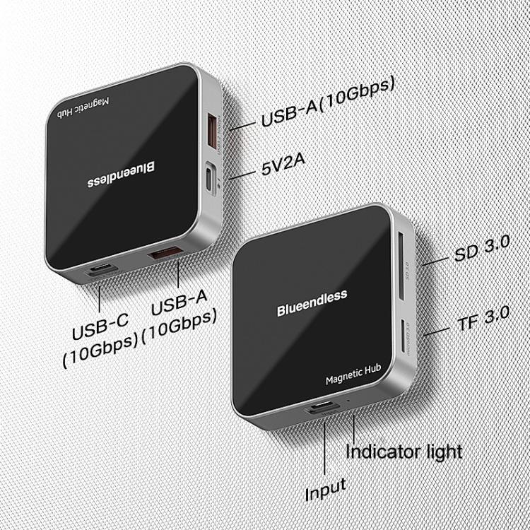 Blueendless MC710 7 Ports Magnetic Type-C Dock HUB 4K 60Hz HD USB3.2 Splitter Phone Tablet Adapter