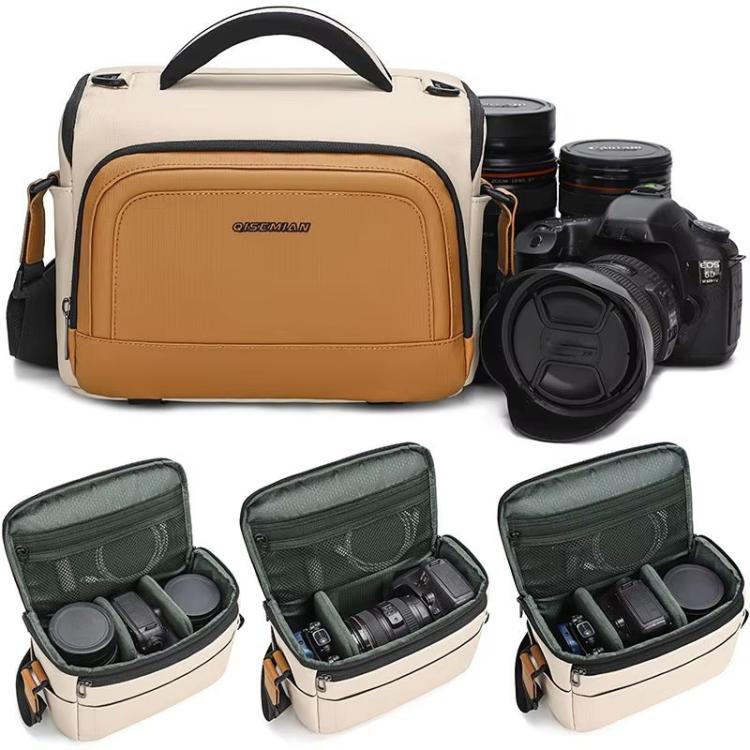 QISEMIAN Crossbody Camera Bag Water-Resistant Sling Messenger Bag With Tripod Mount & Luggage Strap