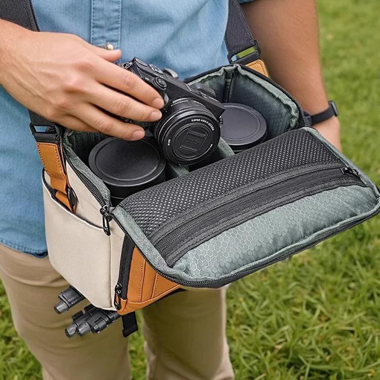 QISEMIAN Crossbody Camera Bag Water-Resistant Sling Messenger Bag With Tripod Mount & Luggage Strap
