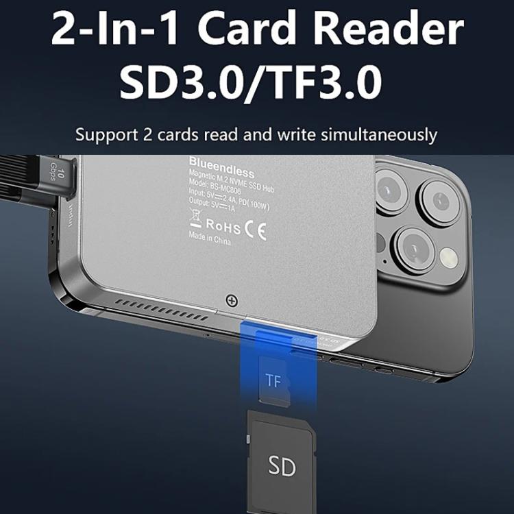 Blueendless MC806 8 In 1 Magnetic Dock NVMe SSD Enclosure USB 3.2 Hub