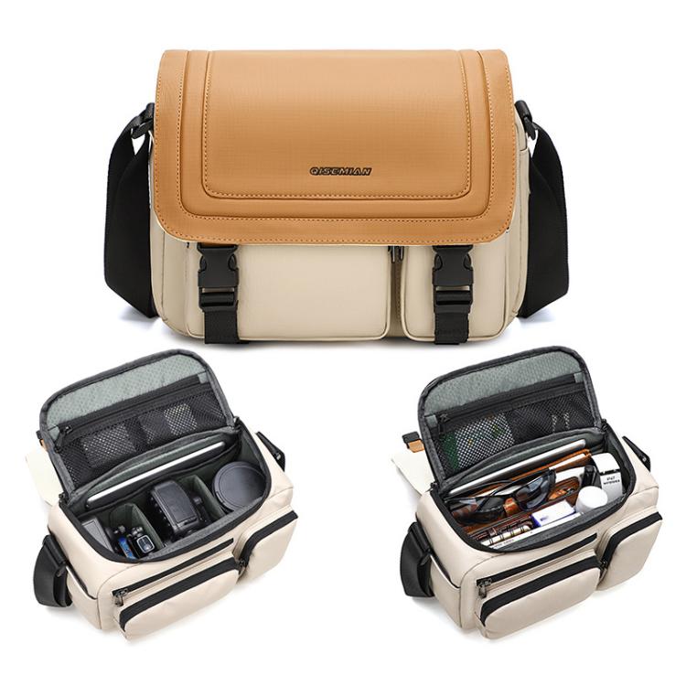 QISEMIAN Crossbody Camera Bag Water-Resistant Sling Messenger Bag With Tripod Mount