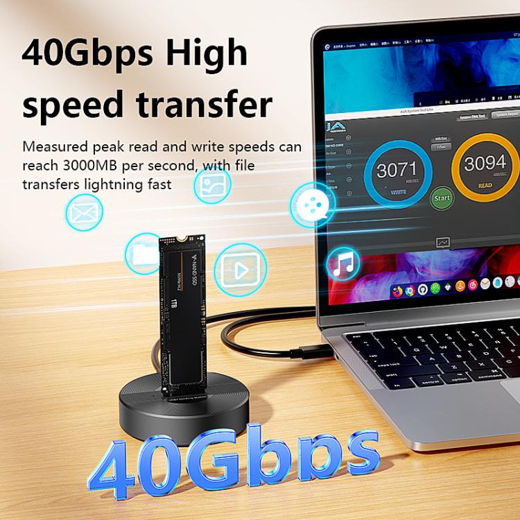 Blueendless SD04P 40Gbps Hard Drive Dock USB 4.0 Enclosure M.2 NVMe SSD Computers External Reader - Dark Gray