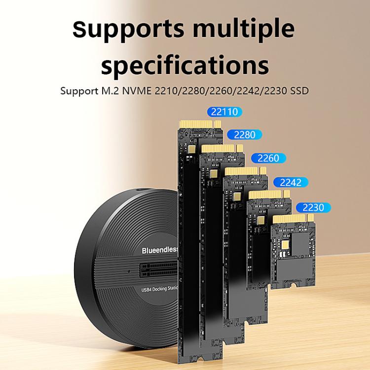 Blueendless SD04P 40Gbps Hard Drive Dock USB 4.0 Enclosure M.2 NVMe SSD Computers External Reader - Dark Gray