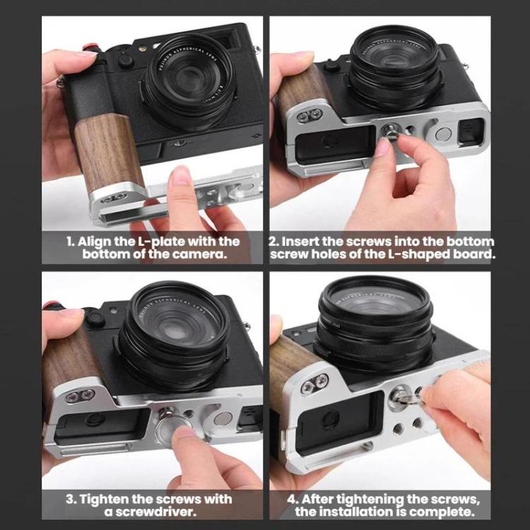 For Fujifilm X100VI Flymile Camera L-Shaped Handgrip With Cold Shoe Thumb Rest Bracket, Color: Silver Walnut