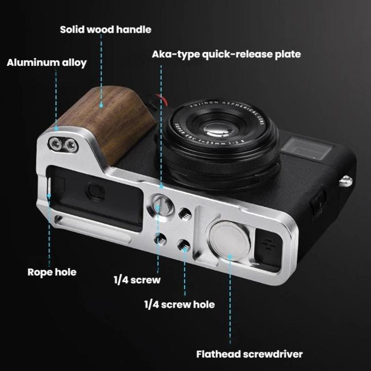 For Fujifilm X100VI Flymile Camera L-Shaped Handgrip With Cold Shoe Thumb Rest Bracket, Color: Black Ebony
