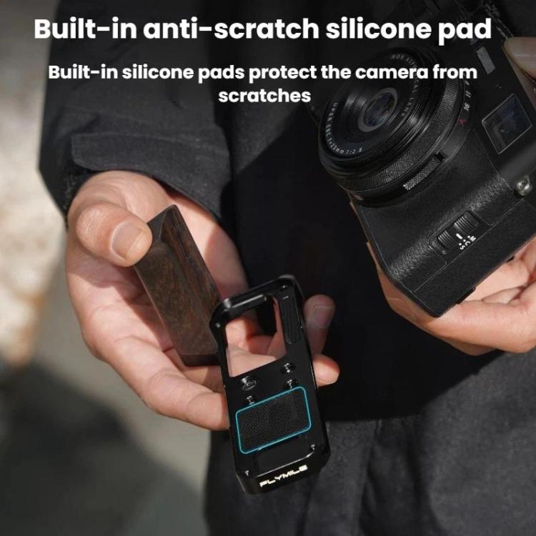 For Fujifilm X100VI Flymile Camera L-Shaped Handgrip With Cold Shoe Thumb Rest Bracket, Color: Silver Walnut