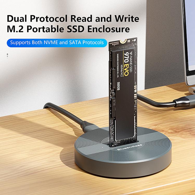Blueendless SD03PA Aluminum Alloy SSD Enclosure M.2 NVMe / SATA Dual-Protocol Drive Bay - Gray