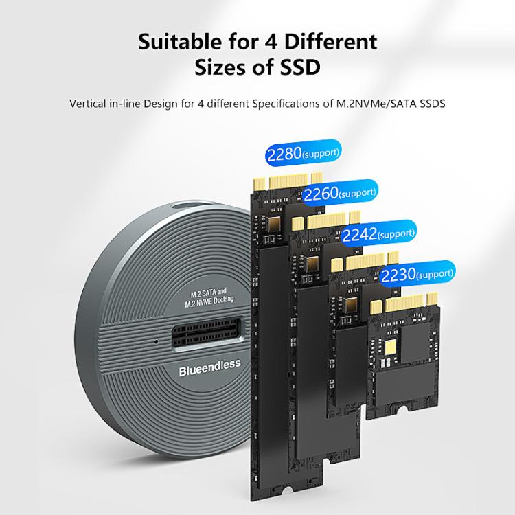 Blueendless SD03PA Aluminum Alloy SSD Enclosure M.2 NVMe / SATA Dual-Protocol Drive Bay - Gray