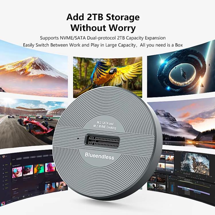 Blueendless SD03PA Aluminum Alloy SSD Enclosure M.2 NVMe / SATA Dual-Protocol Drive Bay - Gray