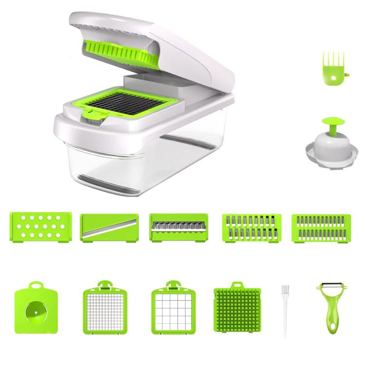 15 In 1 White Green Multi-Function Vegetable Chopper Mandoline Slicer Upgrade Lock Design & Finger Guard