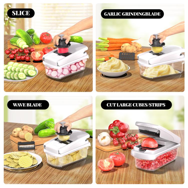 15 In 1 White Cover Multi-Function Vegetable Chopper Mandoline Slicer Upgrade Lock Design & Finger Guard