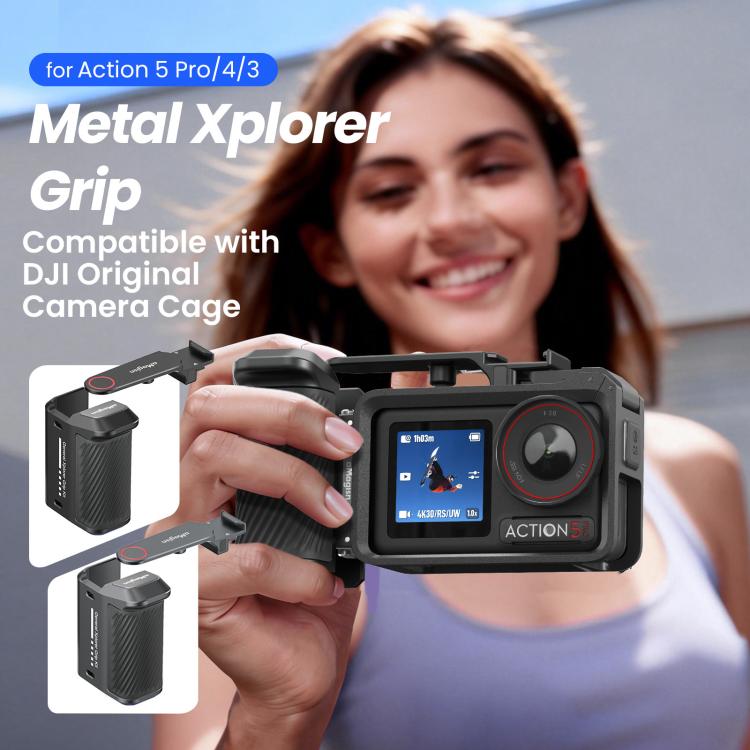aMagisn Street Photography Handle Grip for DJI Action 5 Pro/Action 4/Action 3, Compatible with Original Camera Cage, Spec: Metal Gray