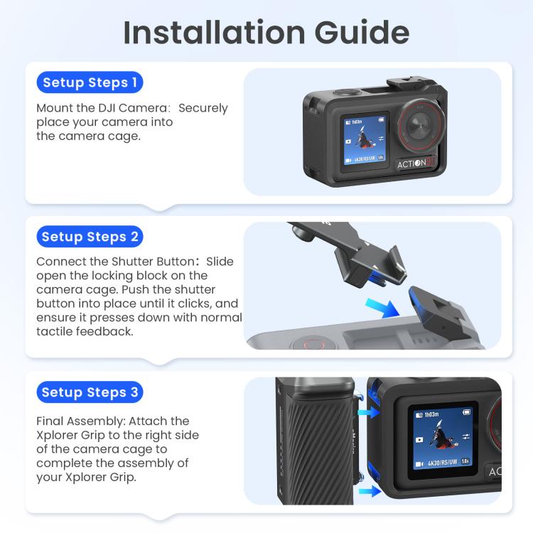 aMagisn Street Photography Handle Grip for DJI Action 5 Pro/Action 4/Action 3, Compatible with Original Camera Cage, Spec: Plastic Version