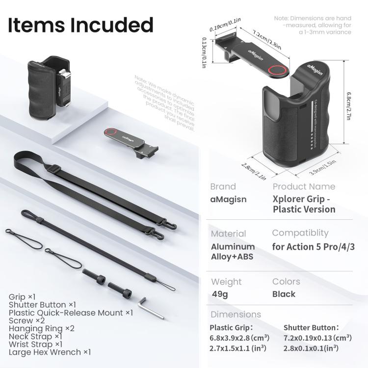 aMagisn Street Photography Handle Grip for DJI Action 5 Pro/Action 4/Action 3, Compatible with Original Camera Cage, Spec: Metal Black