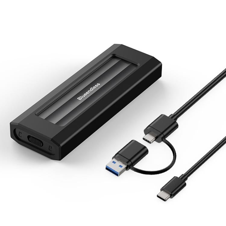 Blueendless 10Gbps M.2 SSD Enclosure External Type-C 3.2 Portable Hard Drive Case, Spec: NVMe Protocol With USB/Type-C 2 In 1 Cable Black Gray