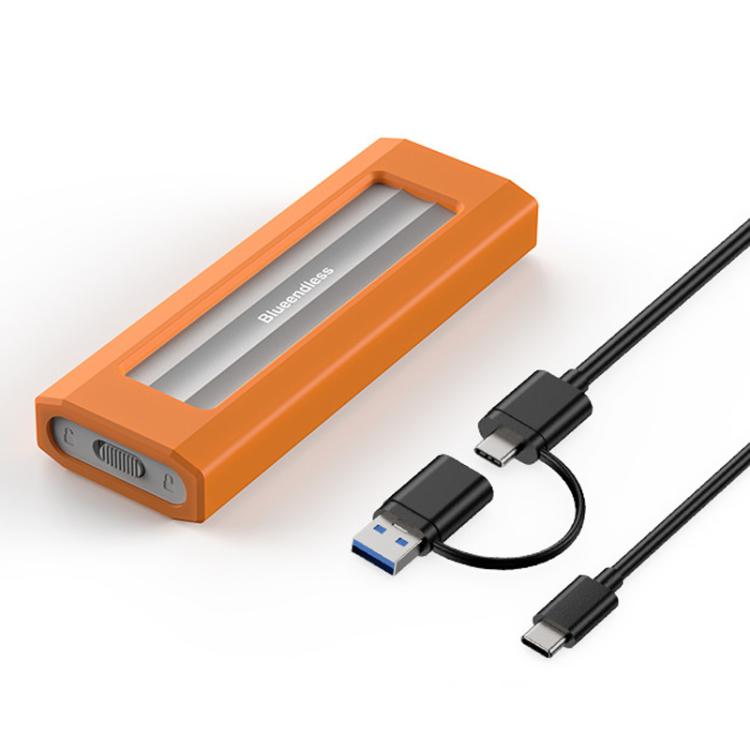 Blueendless 10Gbps M.2 SSD Enclosure External Type-C 3.2 Portable Hard Drive Case, Spec: SATA&NVMe Dual Protocol With USB/Type-C 2 In 1 Cable Silver Orange