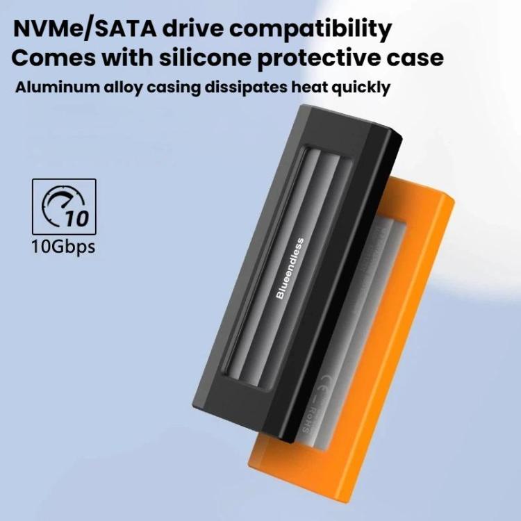 Blueendless 10Gbps M.2 SSD Enclosure External Type-C 3.2 Portable Hard Drive Case, Spec: NVMe Protocol With USB Cable Silver Orange