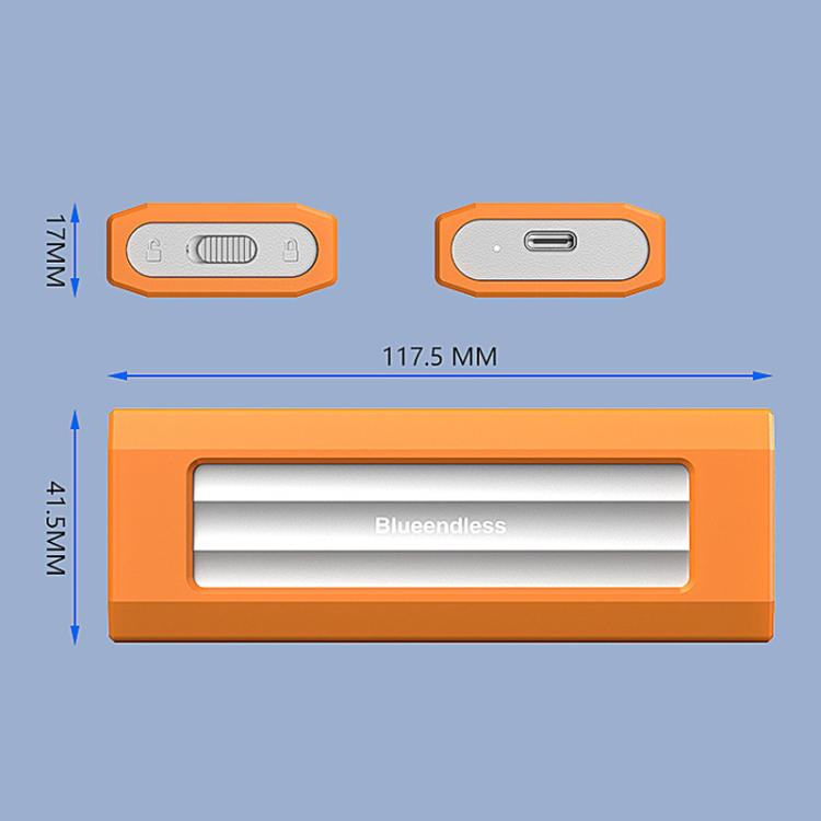 Blueendless 10Gbps M.2 SSD Enclosure External Type-C 3.2 Portable Hard Drive Case, Spec: SATA&NVMe Dual Protocol With USB Cable Silver Orange