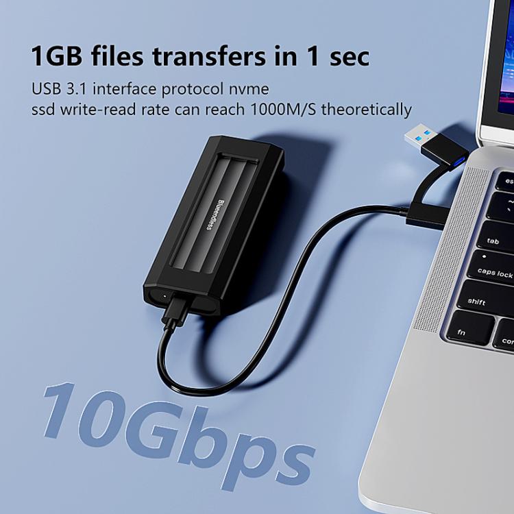 Blueendless 10Gbps M.2 SSD Enclosure External Type-C 3.2 Portable Hard Drive Case, Spec: NVMe Protocol With USB Cable Silver Orange