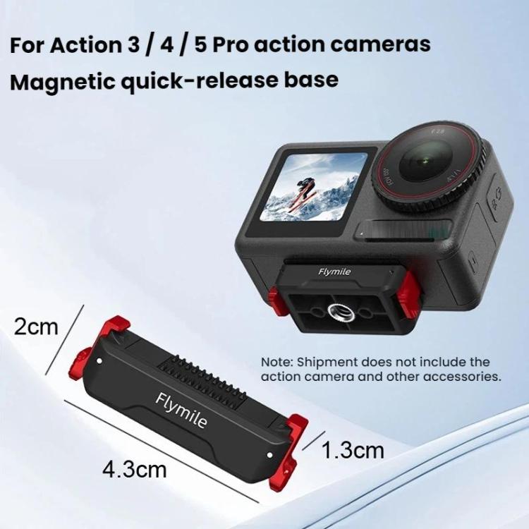 For DJI Osmo Action 3 / 4 / 5 Pro Flymile Magnetic Quick-Release Expansion Adapter Base - Black