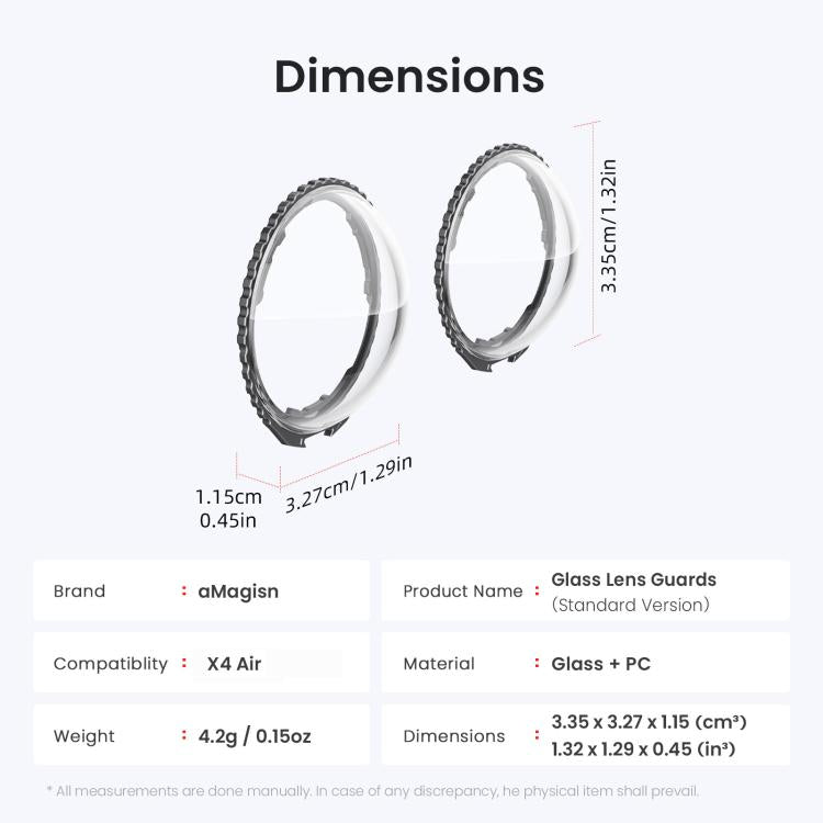 For Insta360 X4 Air AMagisn Standard Lens Guards Snap-On Protective Glass Lens Protector Replacement Accessory - Clear